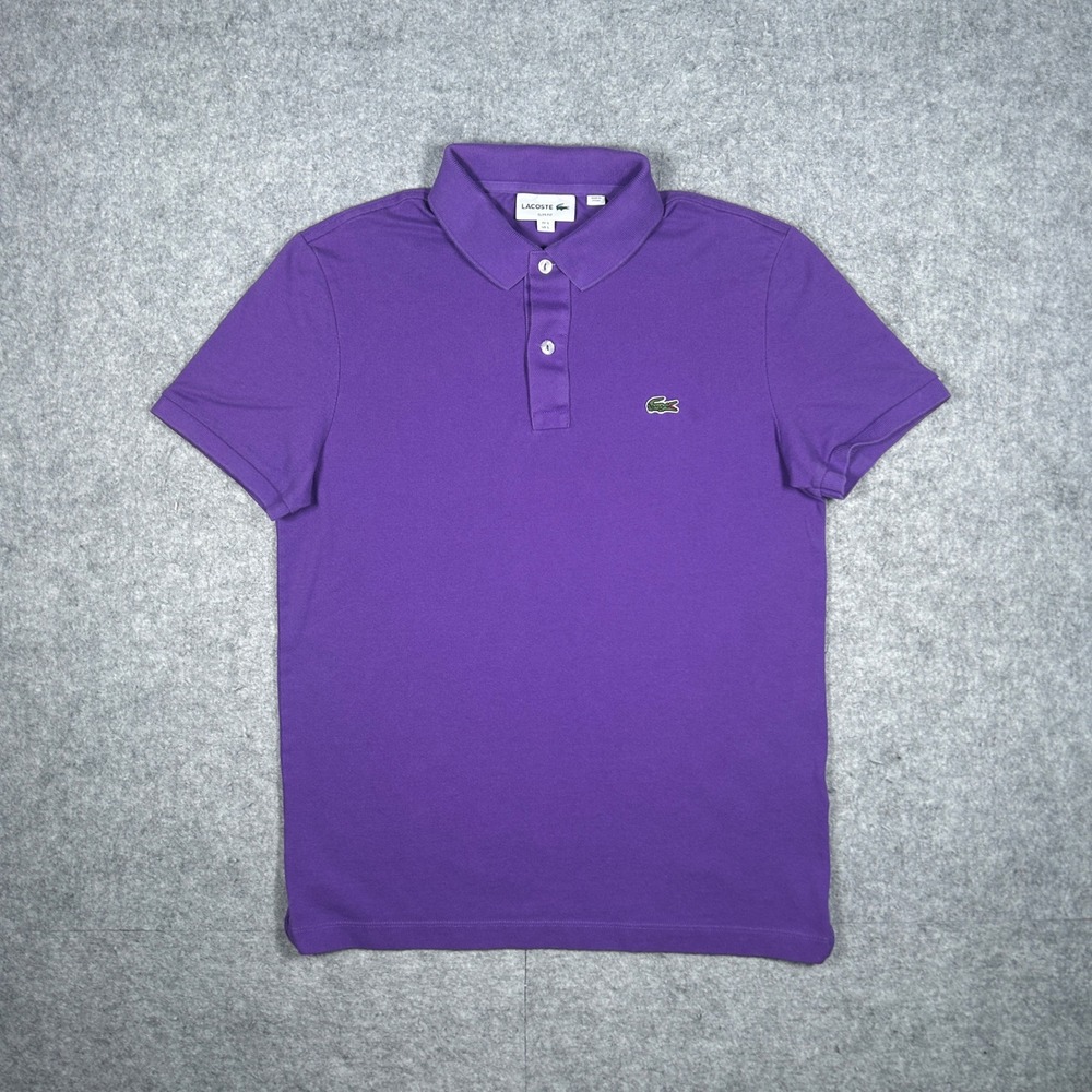 Lacoste Polo Shirt Mens Large Purple Slim Fit Short Sleeve Pique Cotton Casual